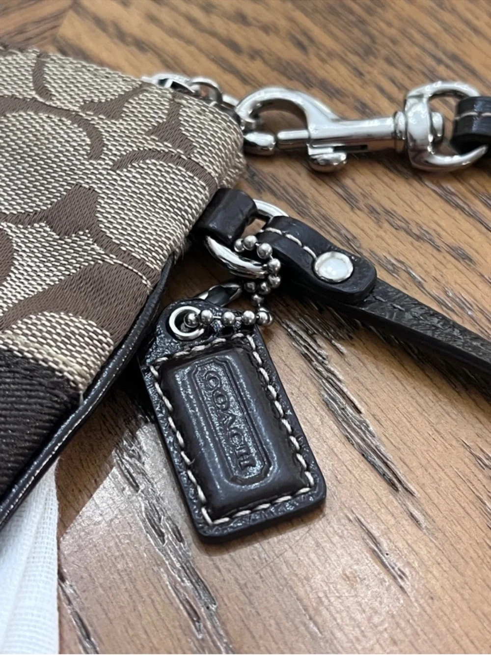 Coach Signature Canvas Brown Wristlet Coin Pouch w/ Dust Bag LIKE NEW